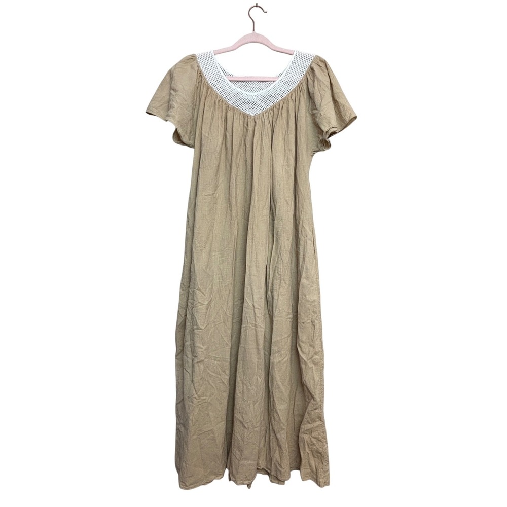 Vintage 80s Clovis Ruffin Brownstone‎ Studio Gauze Cotton Caftan Dress Maxi Boho